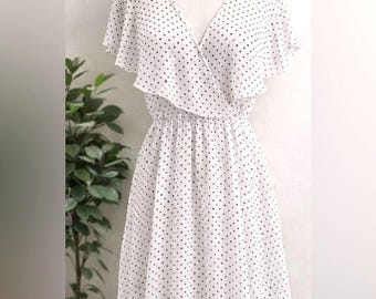 Ya Los Angeles White Polka Dot Silk Blend Flutter Dress Sz: M