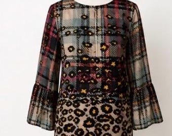 Le Sarte Pettegole Black Print 100% Silk Long Sleeve Blouse Sz: 4 (IT 40)