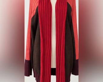 Les Copains Italy 100% Wool Colorblock Draped Cardigan Size 42 NWT