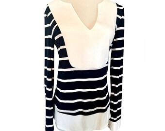 Julie Brown Navy White Striped Cotton Tunic Top Petite Small