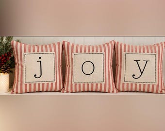 St. Nicholas Square JOY Christmas Pillows Set of 3 Red Cream Farmhouse 11X11 NWT