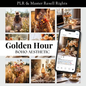 Golden Hour Boho Aesthetic Stock Photos for Social Media and Blogs Warm Toned Gold Images MRR Summer Vibes Golden Photo for Visual Projects