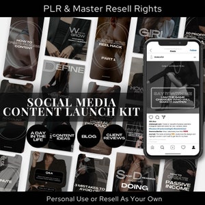 Social-Media-Vorlage Master Wiederverkaufsrechte MRR Canva Social-Media-Vorlagen Dark Aesthetic Social-Media-Inhalte-Launch Kit MRR Social Media