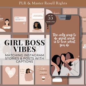 Girl Boss Stories Captions Posts Instagram Reels MRR Reel Canva Templates Faceless Marketing Cover Aesthetic Instagram Master Resell Rights
