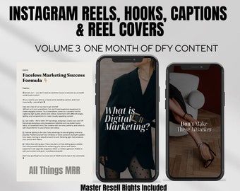 May include: A digital marketing guide with three different covers. The first cover is a white page with the text "Faceless Marketing Success Formula" and a list of tips. The second cover is a black and white photo of a woman wearing a black dress and black tights with the text "What is Digital Marketing?" The third cover is a photo of a woman's legs in black heels with the text "Don't Make These Mistakes".
