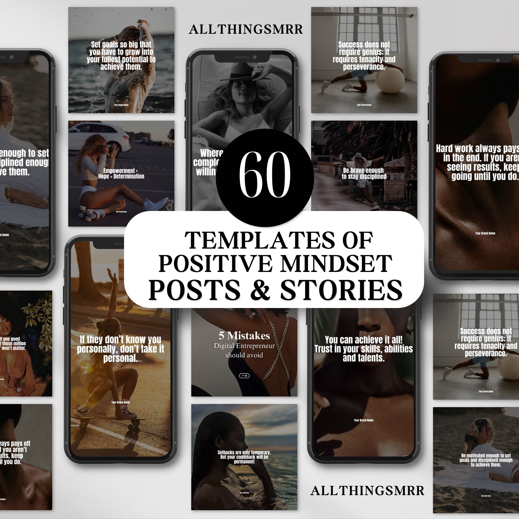 Positive Mindset Posts and Stories Master Resell Rights Instagram Posts & Stories Template Boss Babe Faceless Instagram MRR Digital Products