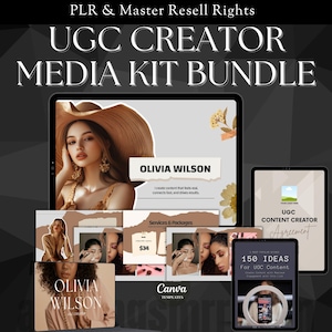 UGC Portfolio Content Creator Media Kit Bundle PLR Editable Canva Templates, Influencer Agreement,  Guide UGC Content Ideas Master Resell