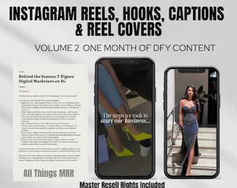 May include: A digital marketing resource with the title "Behind the Scenes: 7-Figure Digital Marketers on IG" and the text "The steps we took to start our business..." on a phone screen. The image also includes the text "All Things MRR" and "Master Resell Rights Included".