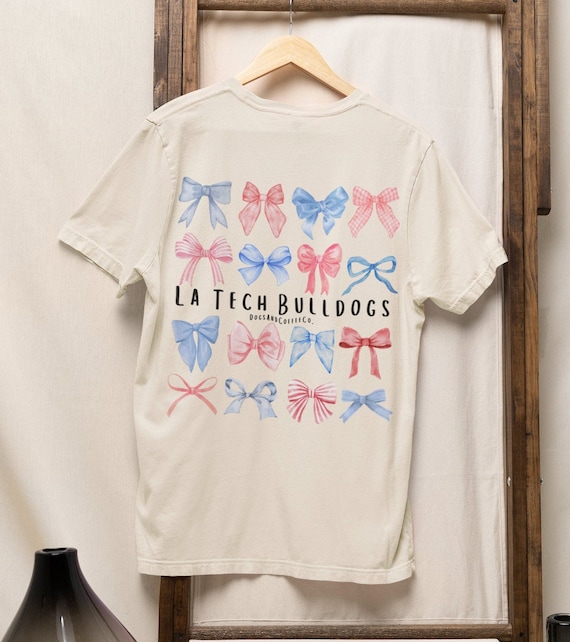 Louisiana Tech shirt, go dawgs, louisiana tech, go bulldogs, louisiana tech print, red and blue bows, cute college bow shirt, latech bow tee