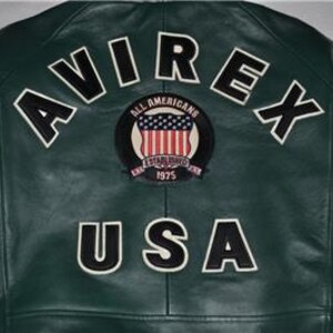Handmade Men's Green Avirex Genuine Cowhide Leather Bomber Jacket American Flight Varsity Coat image 3