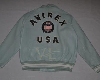Men's Avirex Sea Green Retro Aviator Bomber Jacket Real Cowhide Leather Jacket