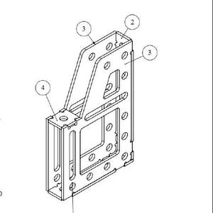 Pode incluir: Um suporte de metal com vários orifícios para montagem. O suporte tem uma forma retangular com uma abertura retangular menor no centro. O suporte é feito de metal e tem um acabamento prateado.