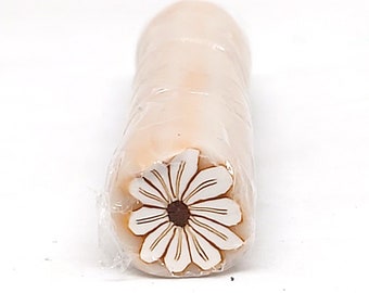 White Daisy Flower Cane, Raw or Unbaked Polymer Clay Cane with Translucent Background