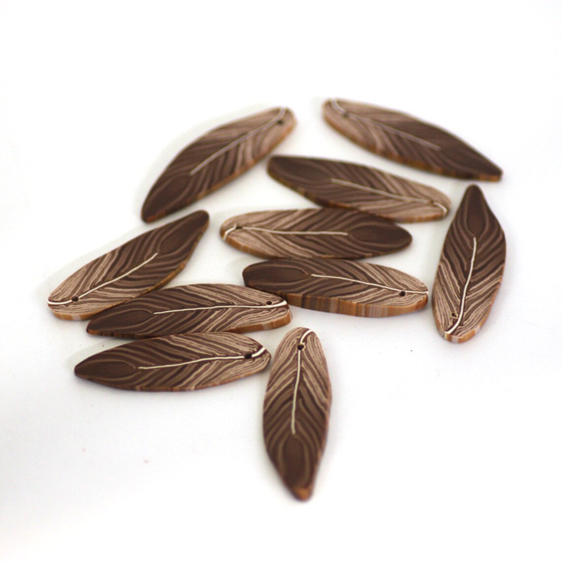 Feather Beads Polymer Clay Sparrow Feather Beads Brown Beads Etsy