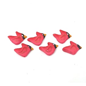 Cardinal Beads, Red Bird Beads, Polymer Clay Birds, 6 Pieces image 1
