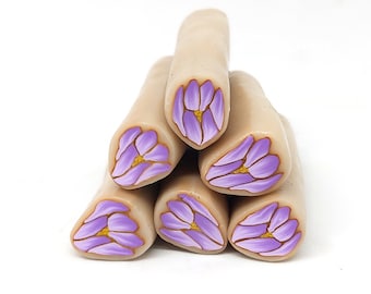 Purple Crocus Cane, Polymer Clay Cane, Spring Flower Millefiore, Raw Unbaked