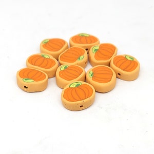 Orange Pumpkin Polymer Clay Beads,  Autumn Harvest Vegetable Slices 10 Pieces