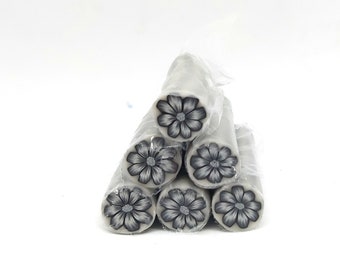 Polymer Clay Cane, Black and White Flower Cane, 8 Petal Monochromatic, Raw Unbaked Millefiore Cane