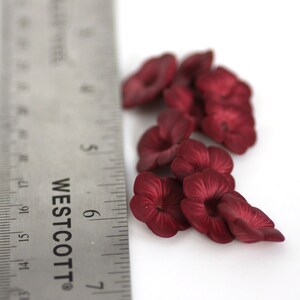 Polymer Clay Flower Beads, Dark Crimson Red Autumn Flower Beads, 10 Pieces image 4