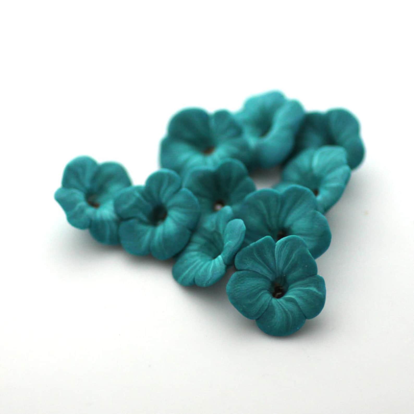 Teal Flower Beads Flower Beads Polymer Clay Beads Blue Etsy