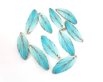 Turquoise Feather Beads, Pale Blue Green Polymer Clay Beads, Minty Bird 10 pieces