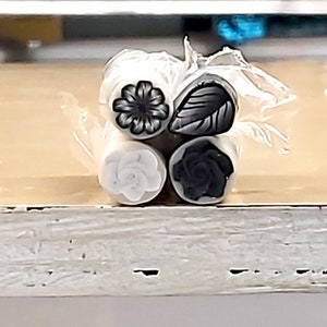Monochromatic Flower Cane Set, Polymer Clay Canes, Black and White Rose Cane, Unbaked Raw Millefiore