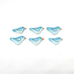 Bird Beads, Turquoise Blue Bird, Polymer Clay Beads, 6 pieces