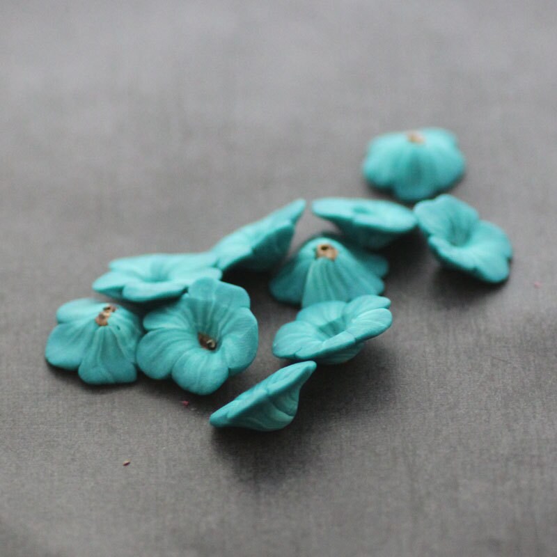 Teal Flower Beads Flower Beads Polymer Clay Beads Blue Etsy