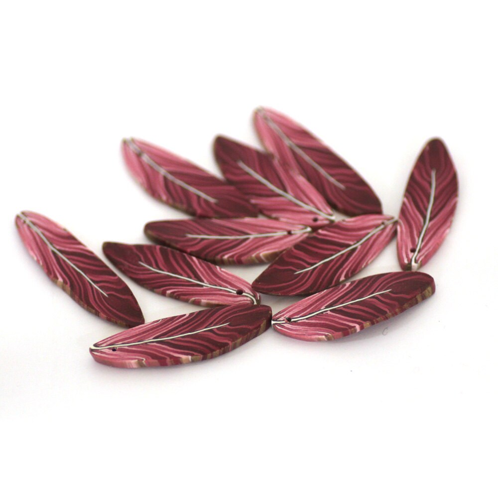 Red Feather Beads Polymer Clay Bird Feather Beads Scarlet Etsy