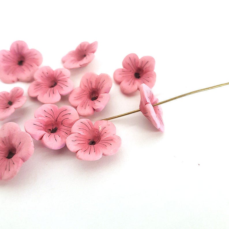 Cherry Blossom Beads Polymer Clay Beads Light Pink Flowers Etsy