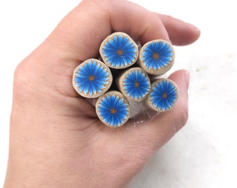 Blue Aster Flower Cane, Sky Daisy Cane, Raw Polymer Clay Millefiore Unbaked