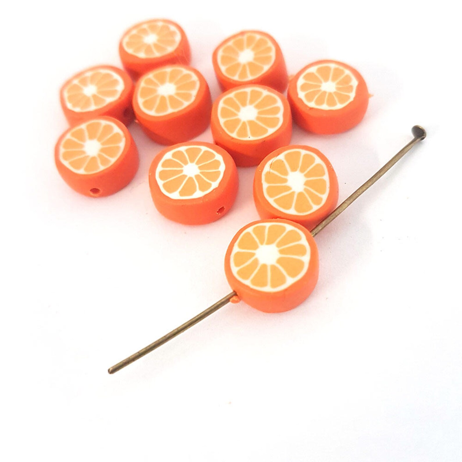Orange Beads Polymer Clay Fruit Beads Tiny Citrus Beads 10 Etsy