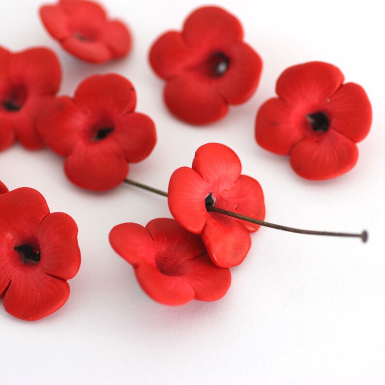 Poppy Beads Polymer Clay Beads Red Flower Beads 10 Pieces Etsy Canada