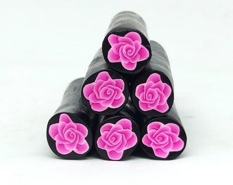 Hot Pink Rose Cane, Unbaked Polymer Clay Flower Cane with Translucent Background