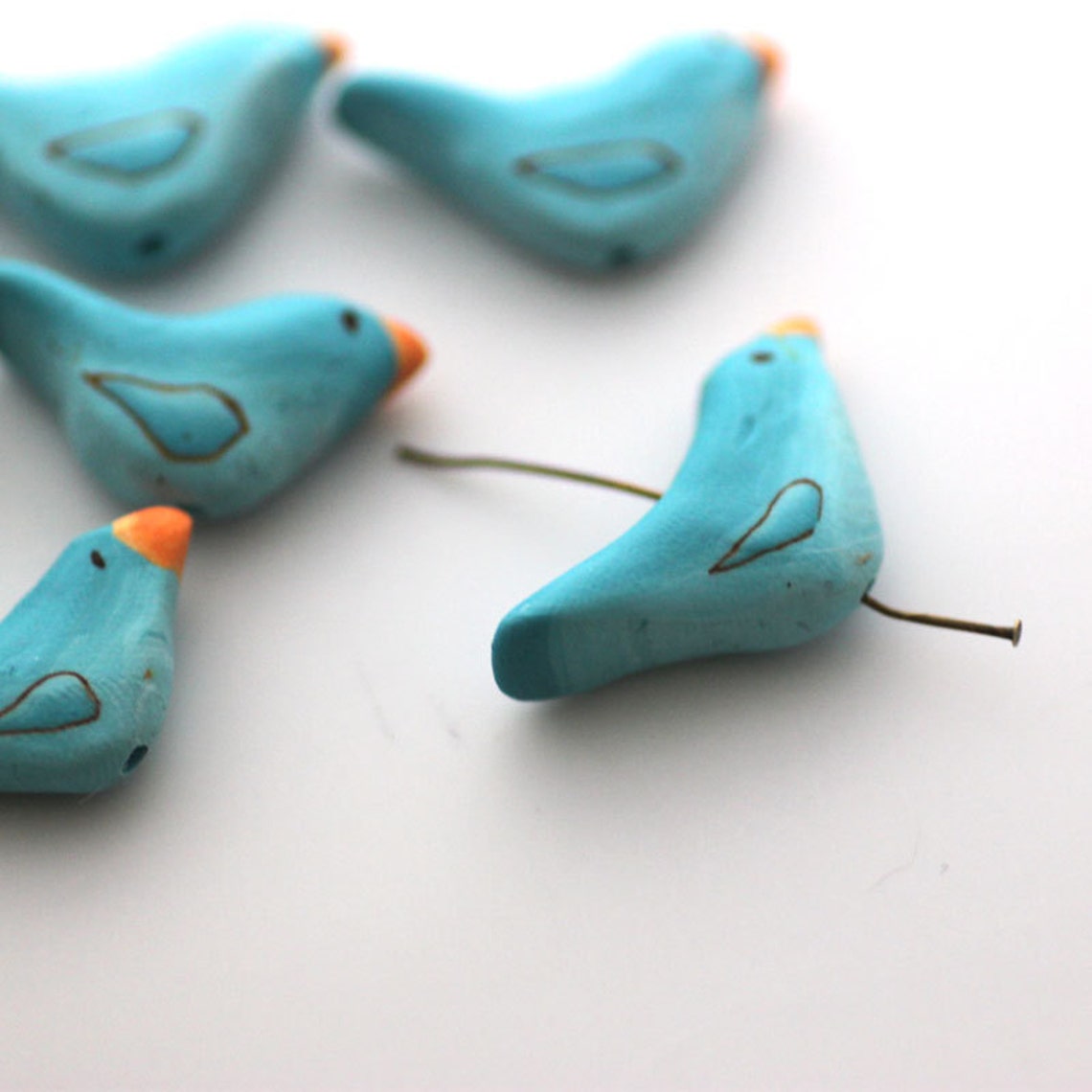 Bird Beads Turquoise Blue Bird Polymer Clay Beads 6 pieces | Etsy
