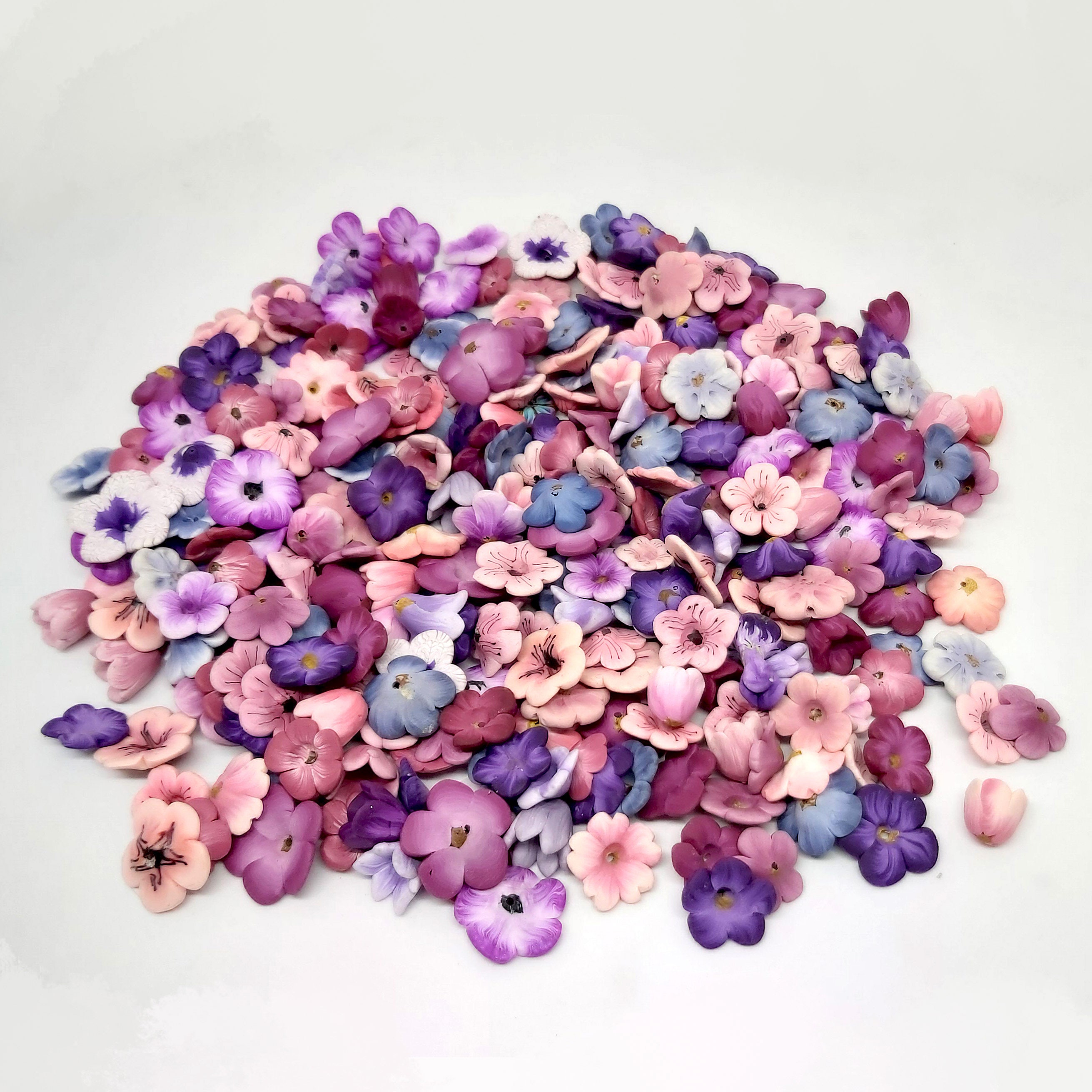 Pink Peony Flower Silicone Bead Mix--White, Powder Pink, Light Hot