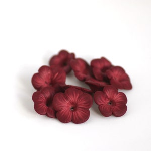 Polymer Clay Flower Beads, Dark Crimson Red Autumn Flower Beads, 10 Pieces