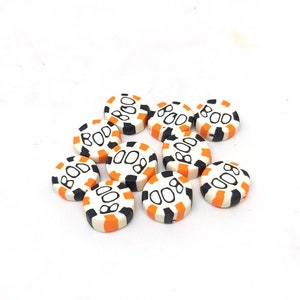 Striped Boo Beads, Polymer Clay Halloween Beads, 10 Pieces