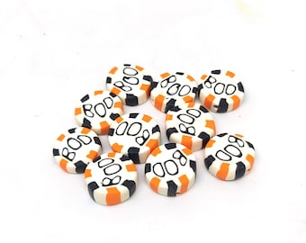 Striped Boo Beads, Polymer Clay Halloween Beads, 10 Pieces