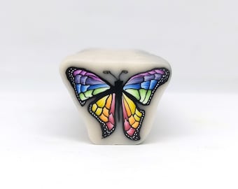 Rainbow Butterfly Cane, Raw or Unbaked Polymer Clay Cane with Translucent Background