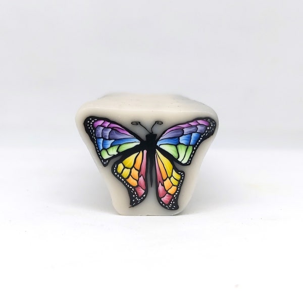 Rainbow Butterfly Cane, Raw or Unbaked Polymer Clay Cane with Translucent Background