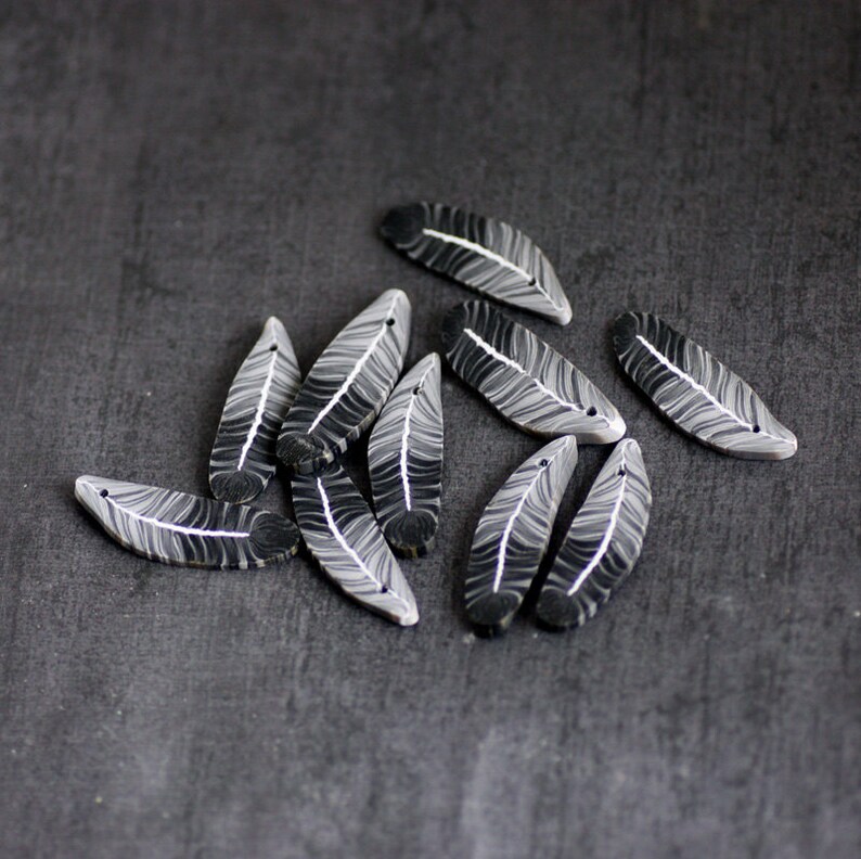 Raven Feathers Feather Beads Black Polymer Clay Beads 10 Etsy