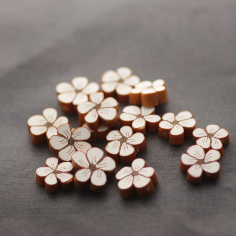 White Daisy Beads Polymer Clay Beads Tiny White Flowers 15