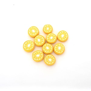 Lemon Beads, Polymer Clay Fruit Beads, Yellow Citrus Beads, 10 Pieces