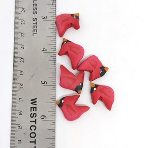 Cardinal Beads, Red Bird Beads, Polymer Clay Birds, 6 Pieces image 8