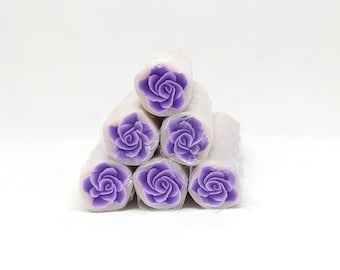 Purple Rose Cane, Raw or Unbaked Polymer Clay Flower with Translucent Background