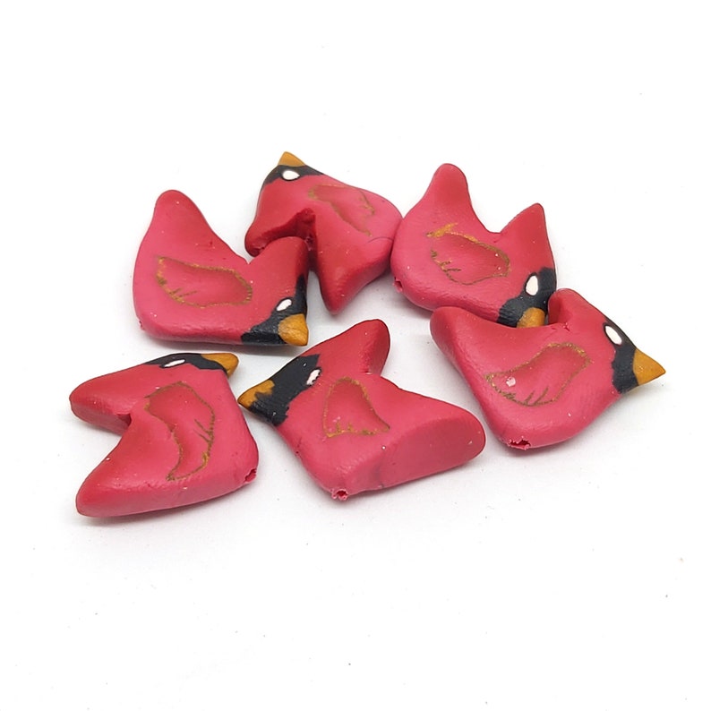 Cardinal Beads, Red Bird Beads, Polymer Clay Birds, 6 Pieces image 6