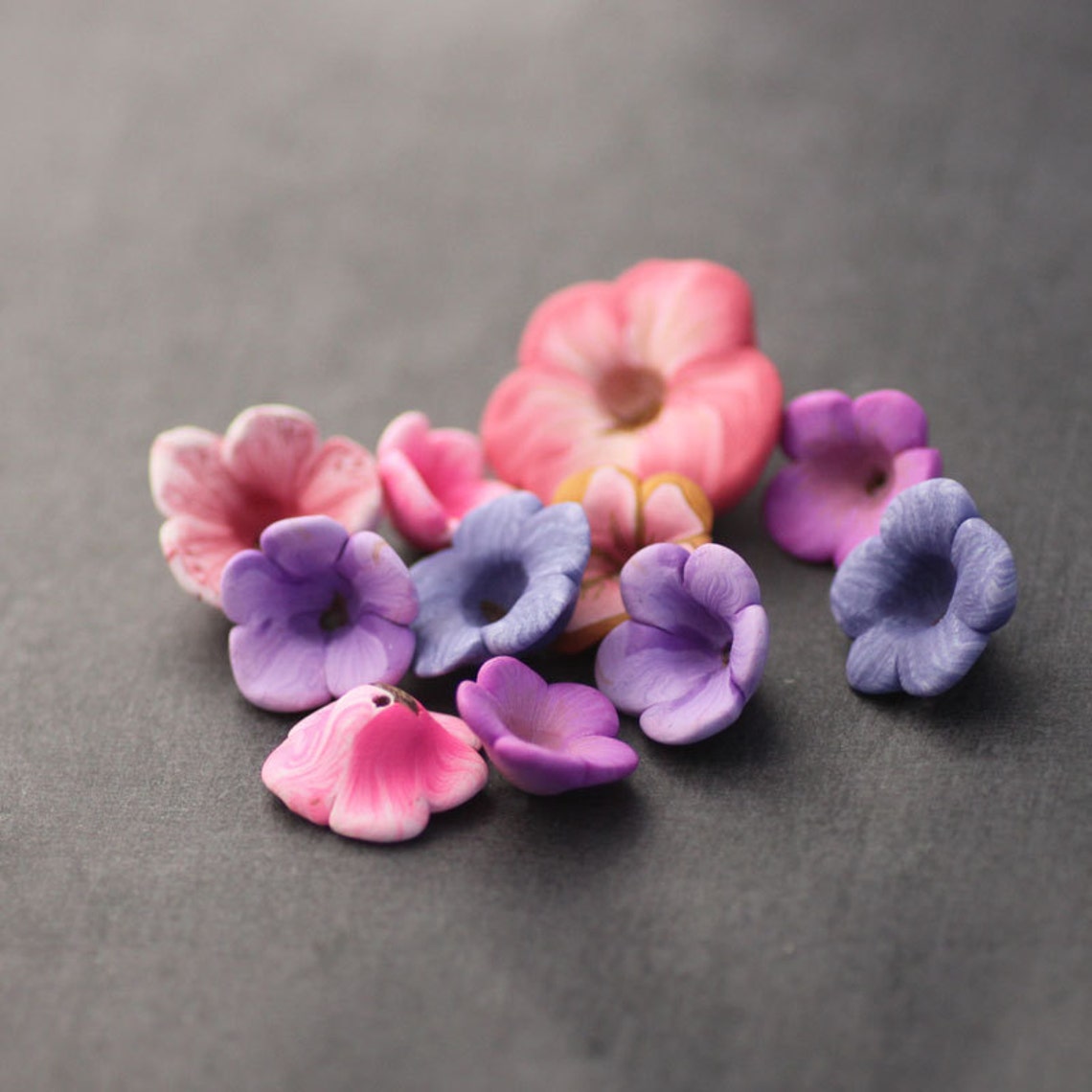 Spring Flowers Polymer Clay Flowers Clay Bead Mix Purple Etsy