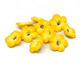 Yellow Buttercup Beads, Polymer Clay Flower Beads, 10 pieces