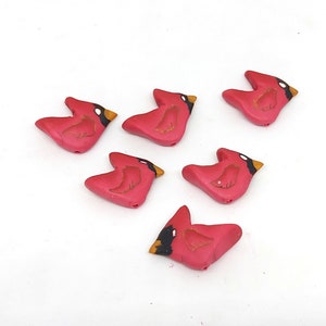 Cardinal Beads, Red Bird Beads, Polymer Clay Birds, 6 Pieces image 4
